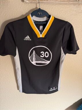 Adidas Black and White Warriors #30 Curry Basketball Jersey